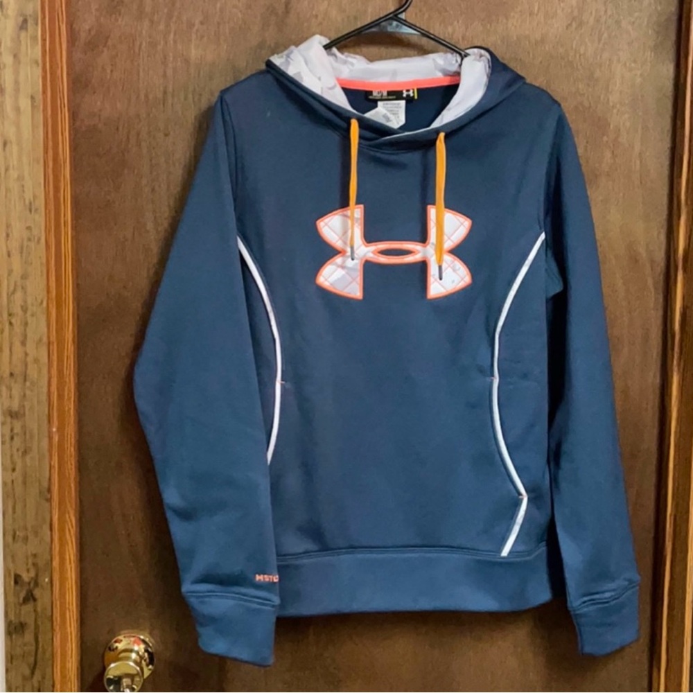 Under‎ Armour Pullover Hoodie Sweatshirt Blue Orange Quilted Womens Medium